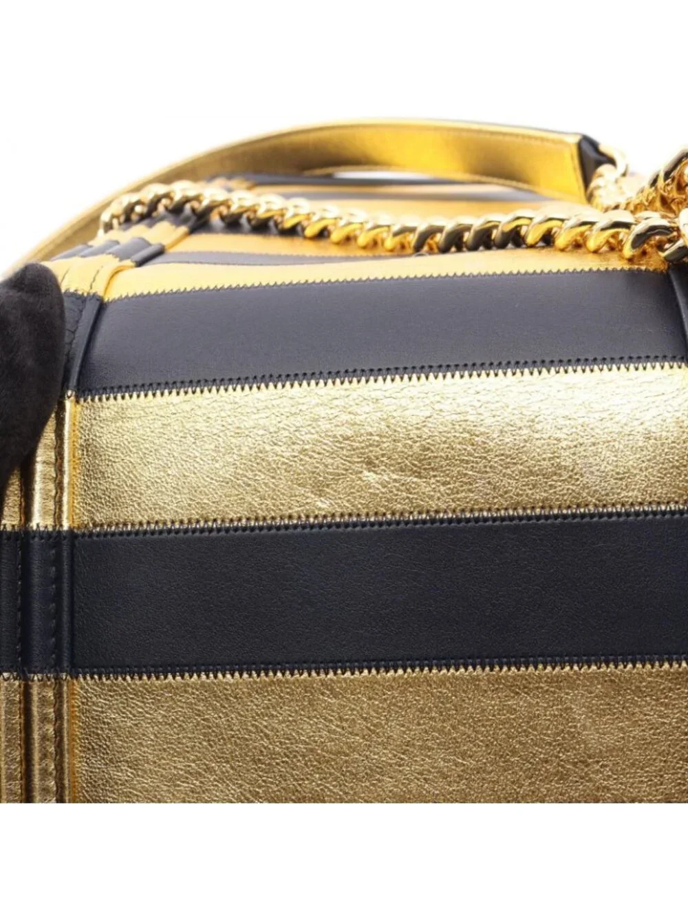 Chanel Shoulder Bag Boy North South Border Gold Navy Lambskin Chain